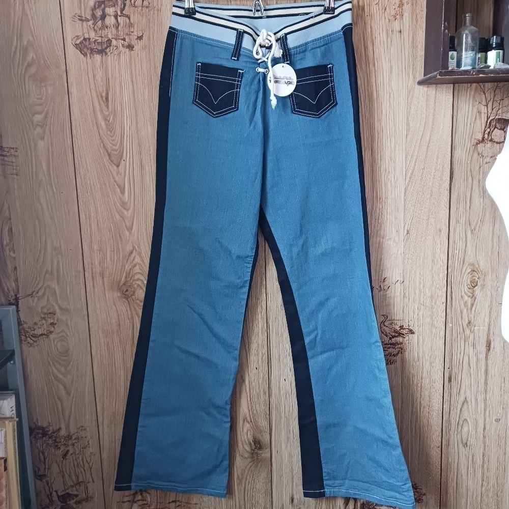 NWT Dead Stock Vintage 90s Color Block Two Toned Wide Leg Jeans